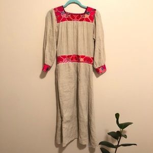 Authentic Mexican Embroidered Linen Dress